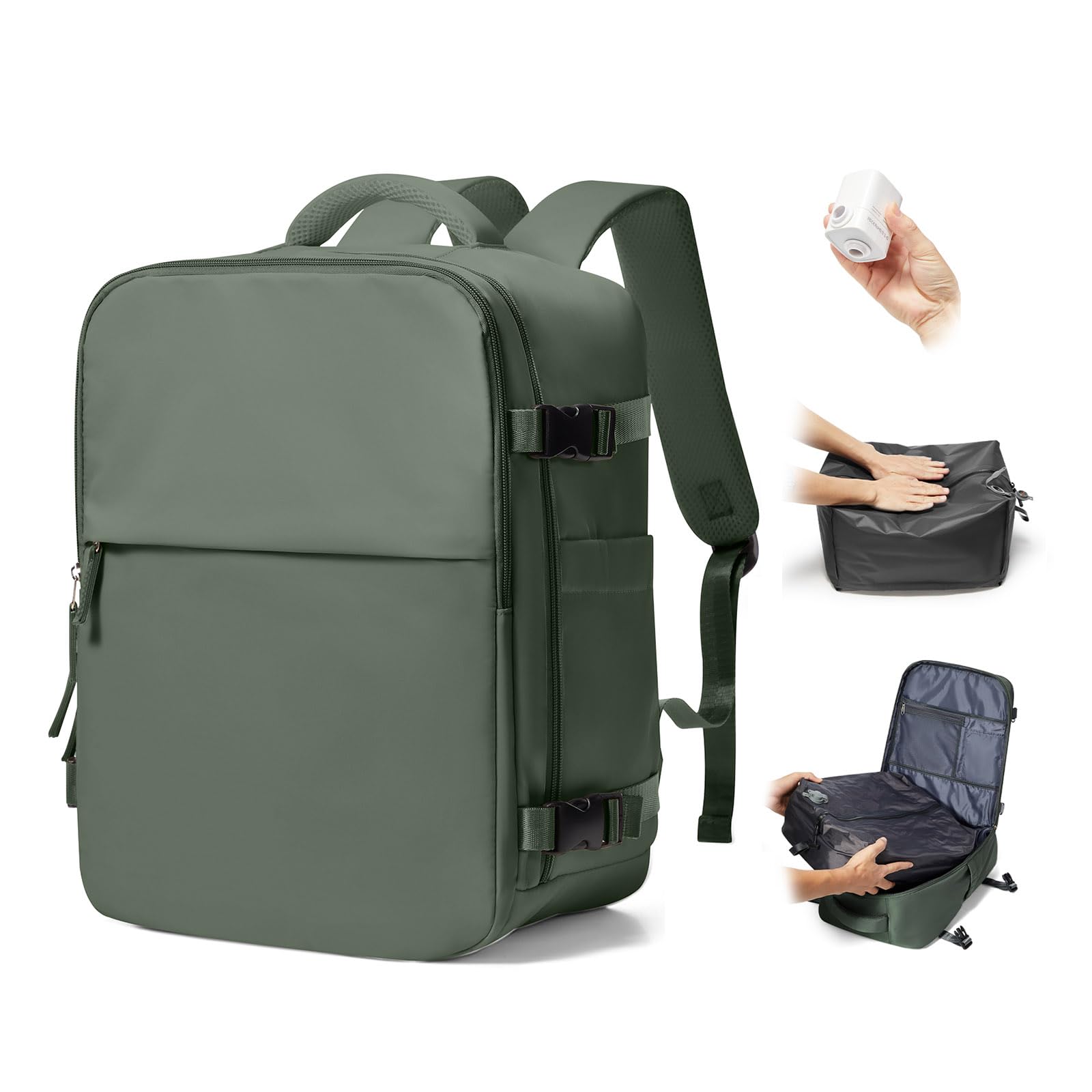 BJLFS Zaino da Viaggio con Sottovuoto Ryanair 40x30x20 Wizzair Bagaglio a mano 40x20x25 Ryanair con Pompa Borse da Cabina per Easyjet 45x36x20 con compressione sottovuoto,Zaino Casual per Laptop