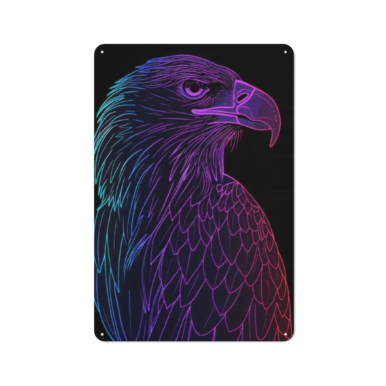 Eagle Bird Neon Animal Metal Wall Plaque 30x20cm, Simple Retro Office Wall Decor for Office, Study, Studio Or Hallway