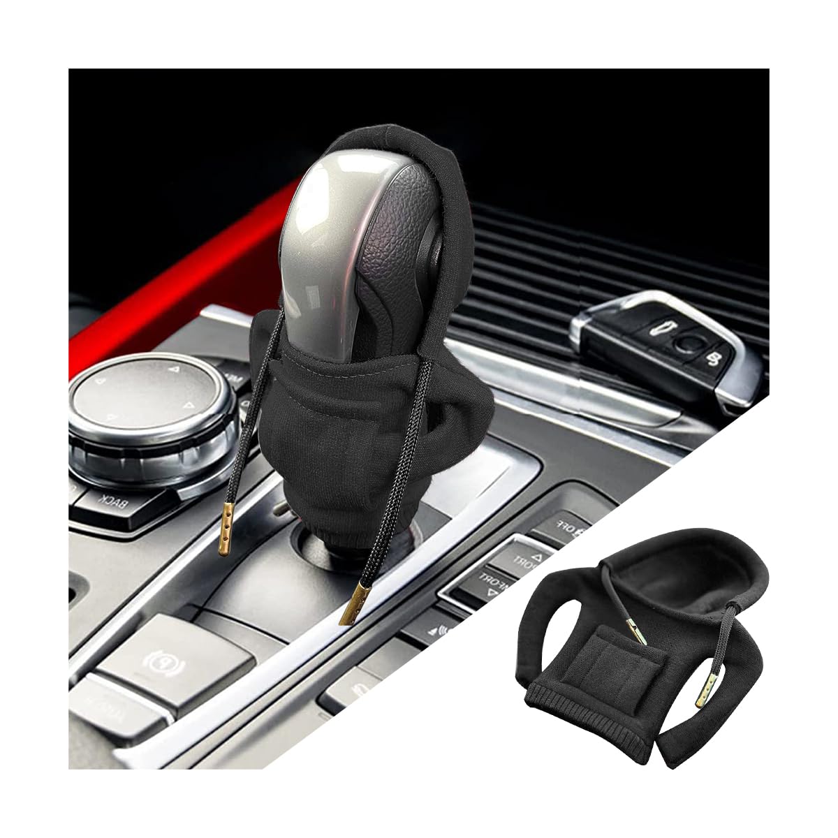 AICEL Car Gear Shift Knob Cover, Fashionable Sweater & Hooded Shirt Design, Cute Automotive Interior Accessories, Universal fit Car Shift Gear Knob Decor Cover (Black)