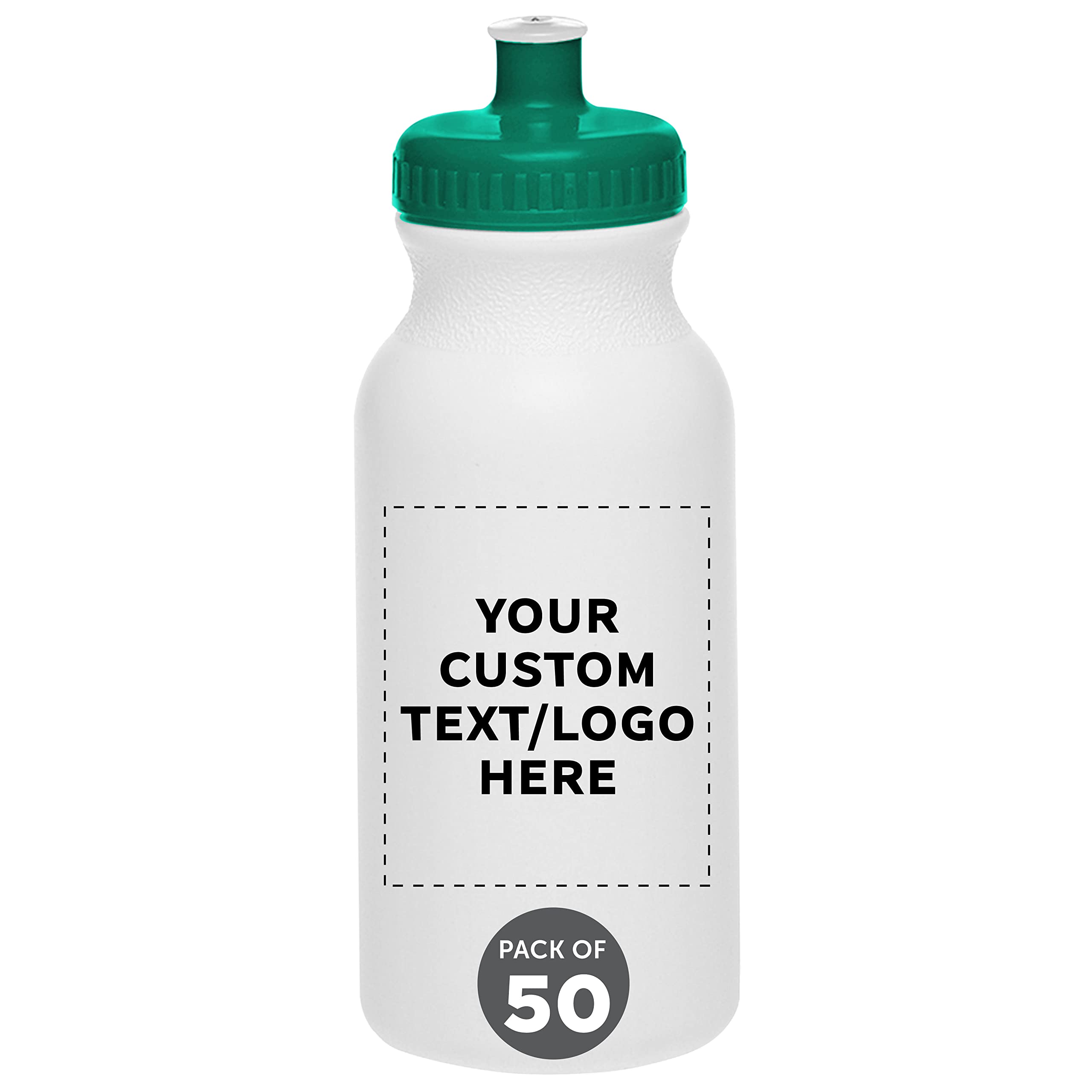 DISCOUNT PROMOS Custom White Water Bottles with Push Cap -50 pack, Customizable Text, Logo, 20 oz, Reusable BPA FREE Squeezable Bottles in Bulk -