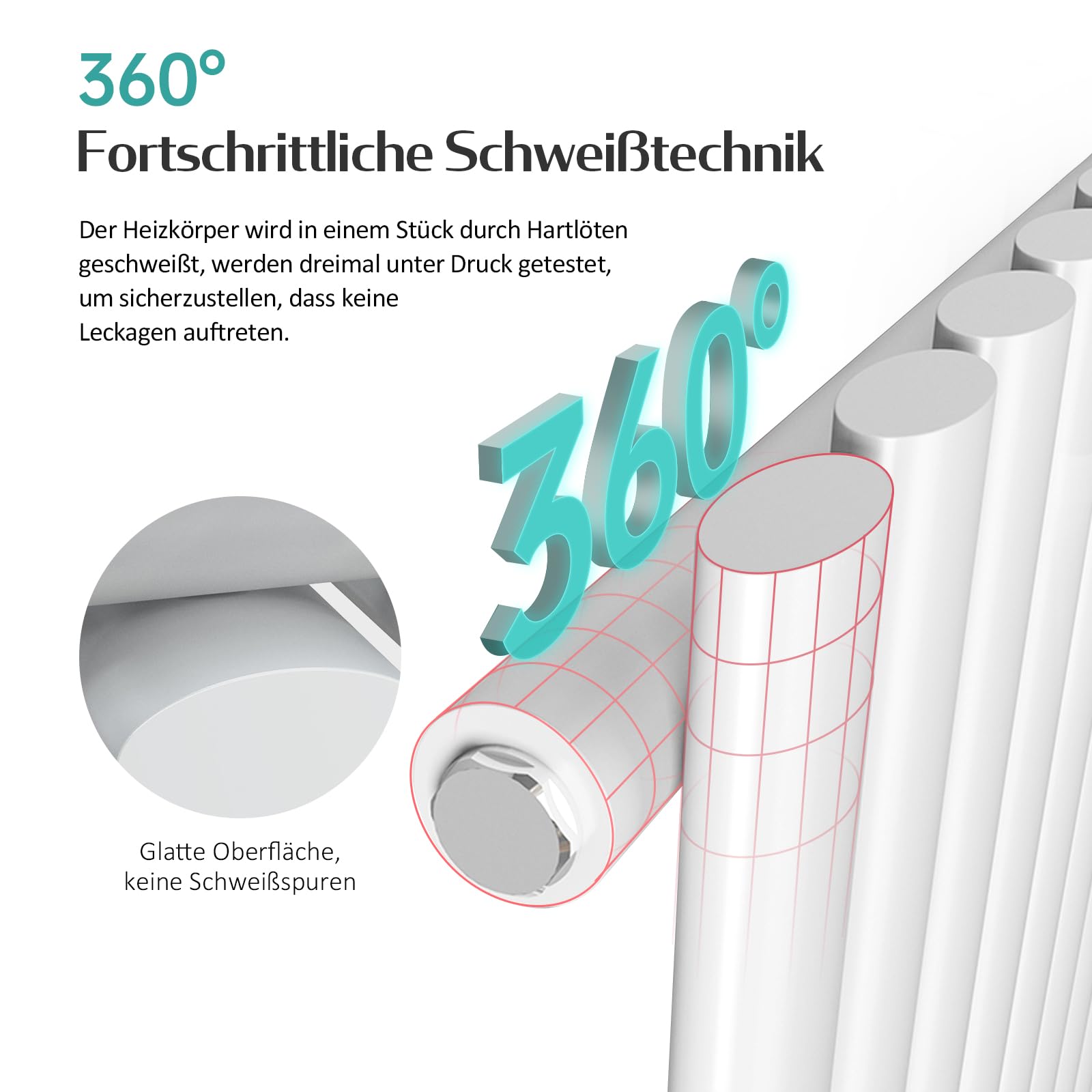 EMKE Schmal Hoch Röhrenheizkörper 600x240mm, Oval Design Heizkörper mit Mittelanschluss Einlagig Heizung Weiß 166W