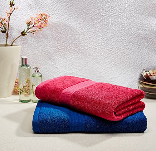 Image of Amazon Brand - Solimo 100% Cotton 2 Piece Bath Towel Set, 500 GSM (Iris Blue and Paradise Pink)
