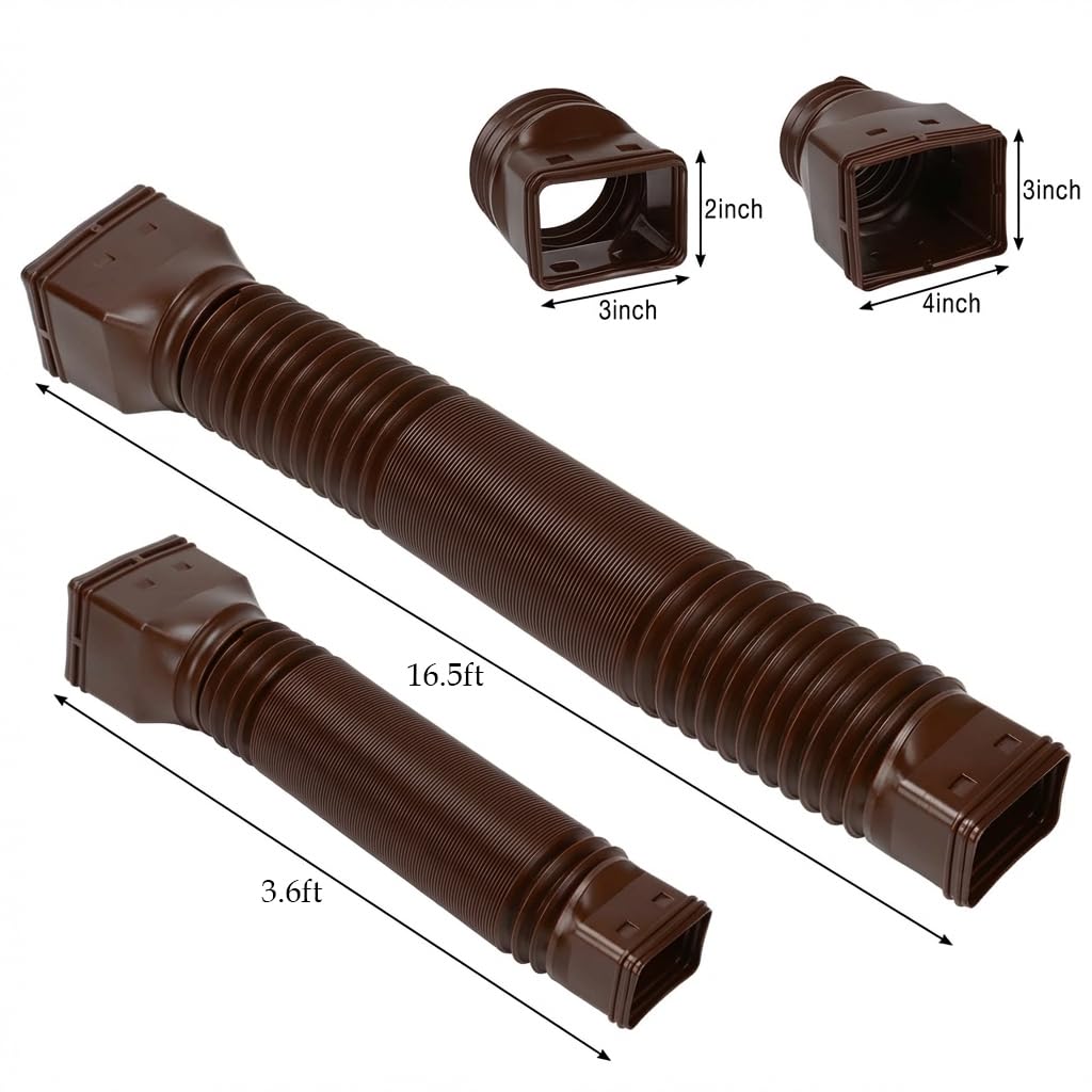 16.5ft Long Gutter Downspout Extensions for Rainwater Drainage, 4” Diameter Thickened Flexible Downspout Extender Extendable from 3.6ft to 16.5ft(Brown) — view 6