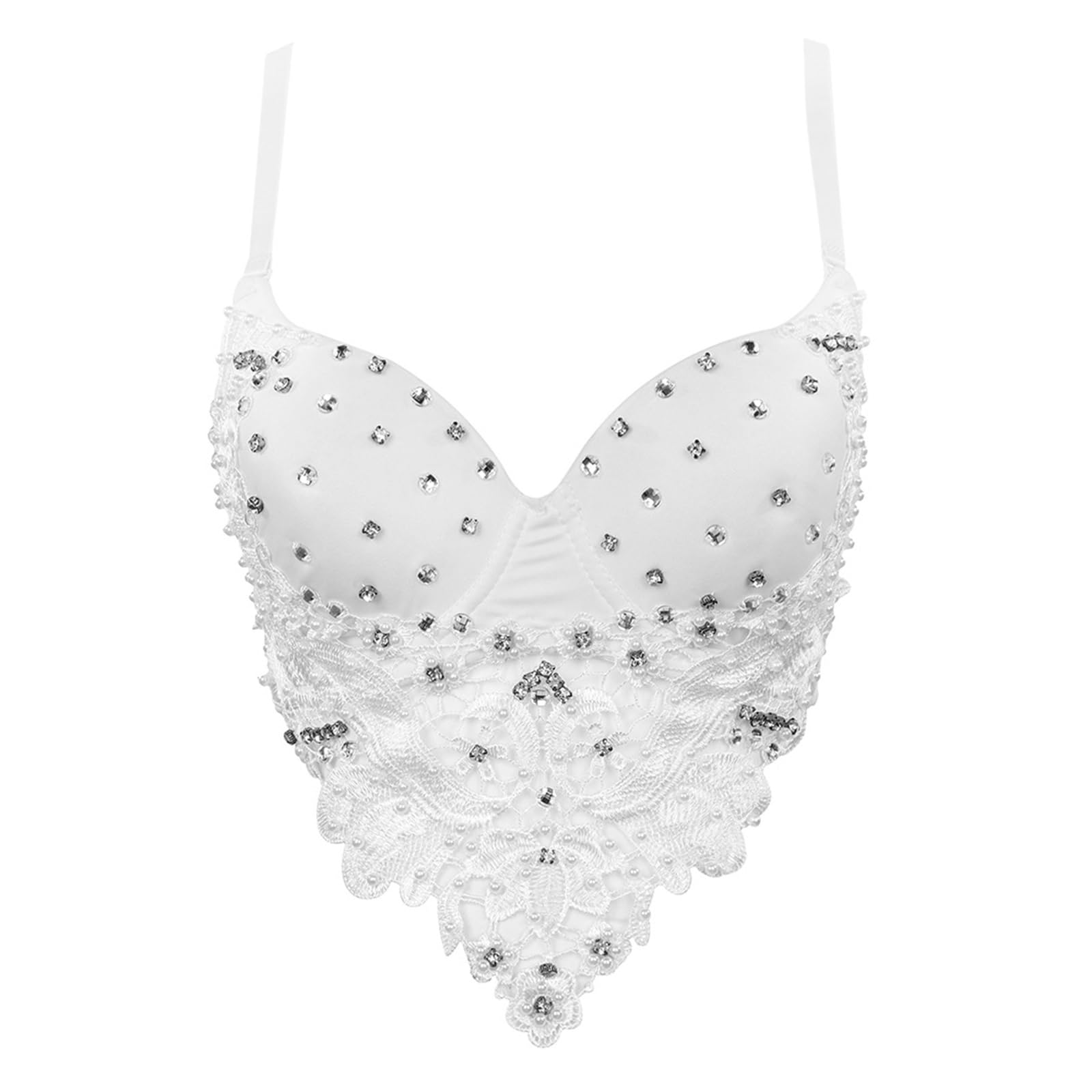 Top de Encaje con Cuello Halter, Ropa Moldeadora Corta, corsé con Cuentas, espectáculo Femenino, Hottie con Top(40C)