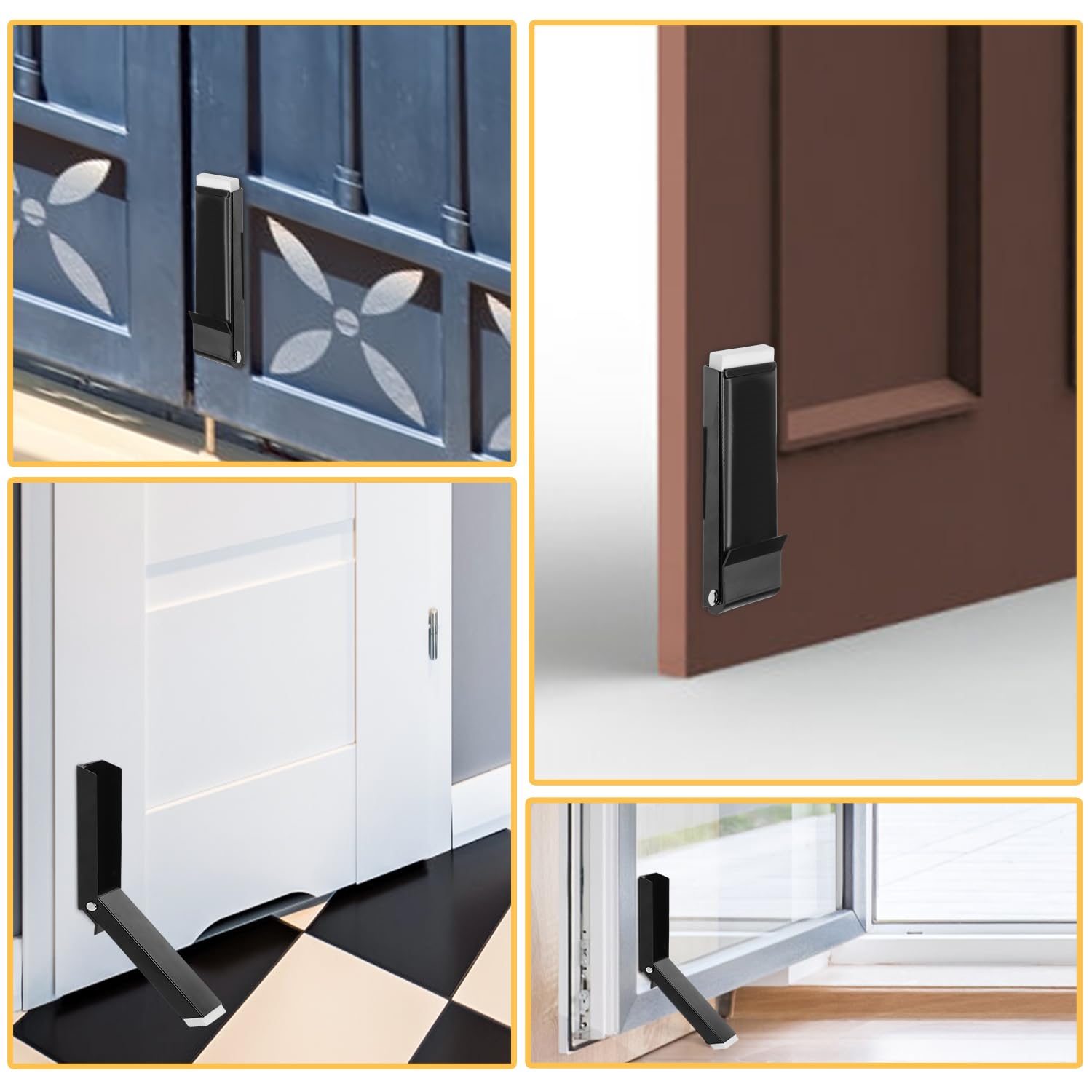 Door Stoppers Business Card Holder HOME&I Adhesive Door Stopper - No Drill Door Stop With Adjustable Rubber Foot (Black, 4 Inch) No Drill Door Stop Kick Down