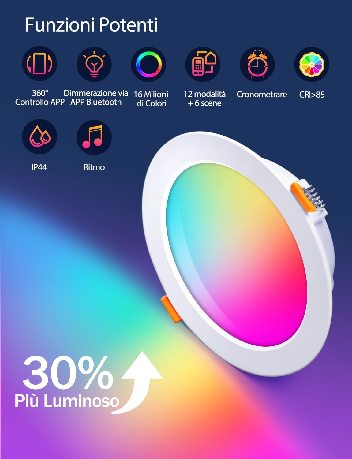 iLC Reflektory LED do zabudowy 8 W (odpowiednik 60 W) Wycięcie - 68-85 mm, praca z Alexą (wymagane jest urządzenie Echo), IP44 Okrągły reflektor wpuszczany CCT + RGB sterowany aplikacją (zestaw 8
