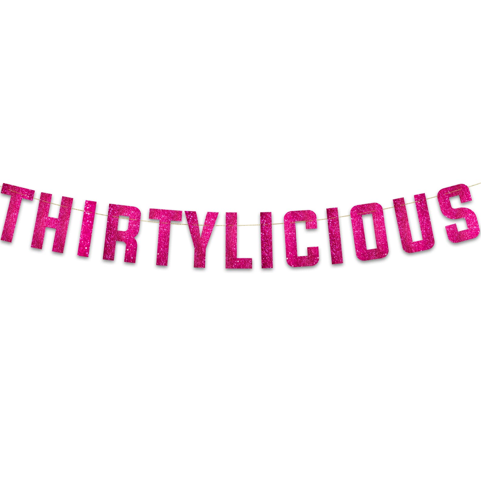 Pre-Strung Thirtylicious Pink Glitter Banner - Funny 30th Birthday and Anniversary Decorations for Men and Women - Party Supplies and Gifts