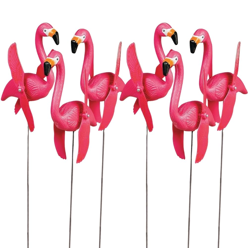 Mini Flamants Roses tourbillonnants OTC avec système rotatif éolien pour décoration de pelouse