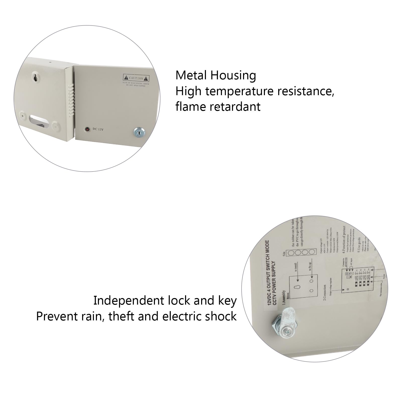 Caja de Alimentación CCTV 12V 4 Canales con Cerradura, Fuente de Poder de Metal para Cámaras de Seguridad, DVR, Protección contra Sobrecarga