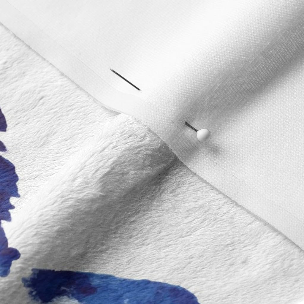 Spoonflower Fabric - Blue Indigo Ikat Abstract Boho Stripe Watercolor Home Decor White Printed on Minky Fabric by The Yard - Sewing Baby Blankets Quilt Backing Plush