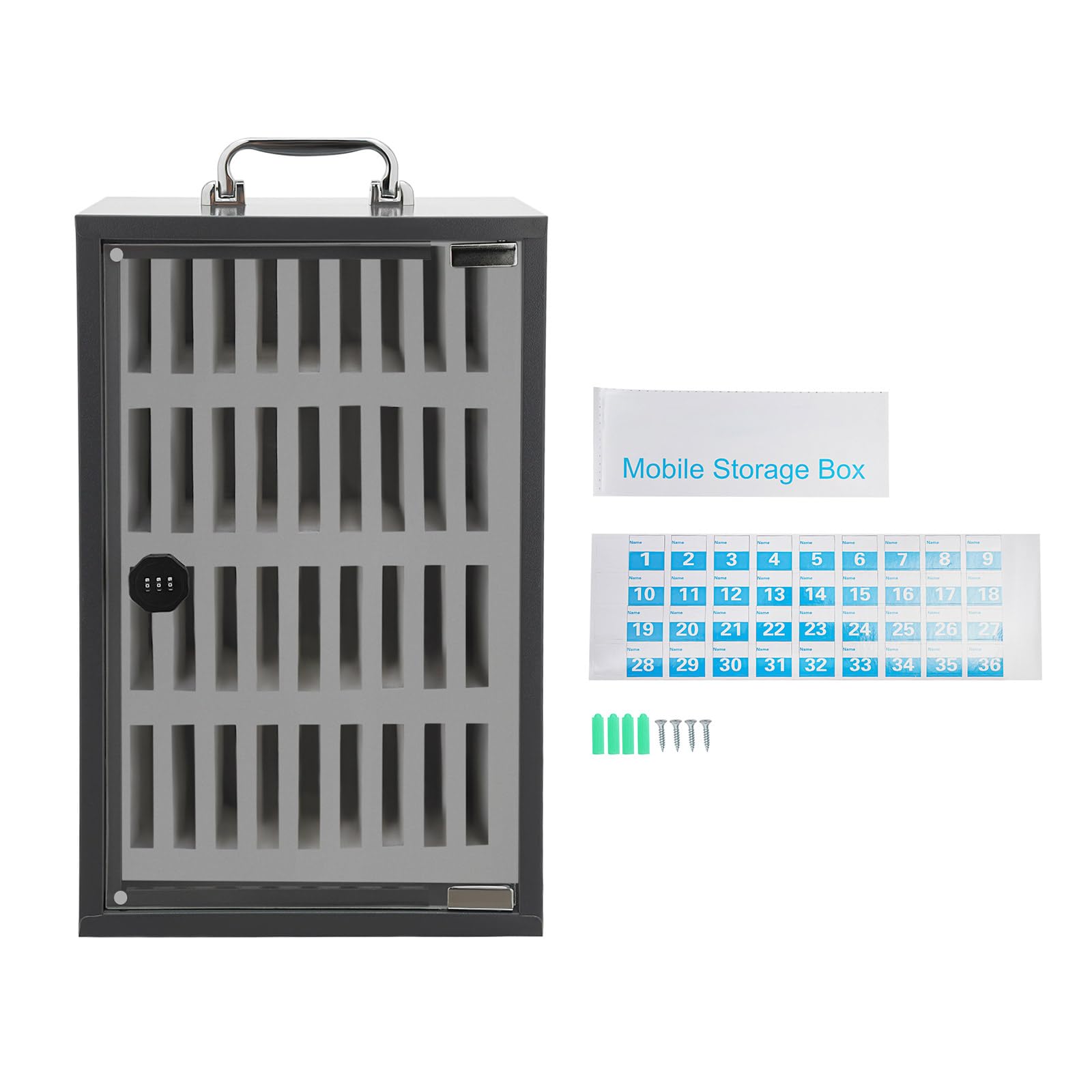 Armadietto da parete in acciaio inox con serratura a combinazione per telefoni cellulari, perfetto per aule, uffici, fabbriche e laboratori (nero, 36 slot)