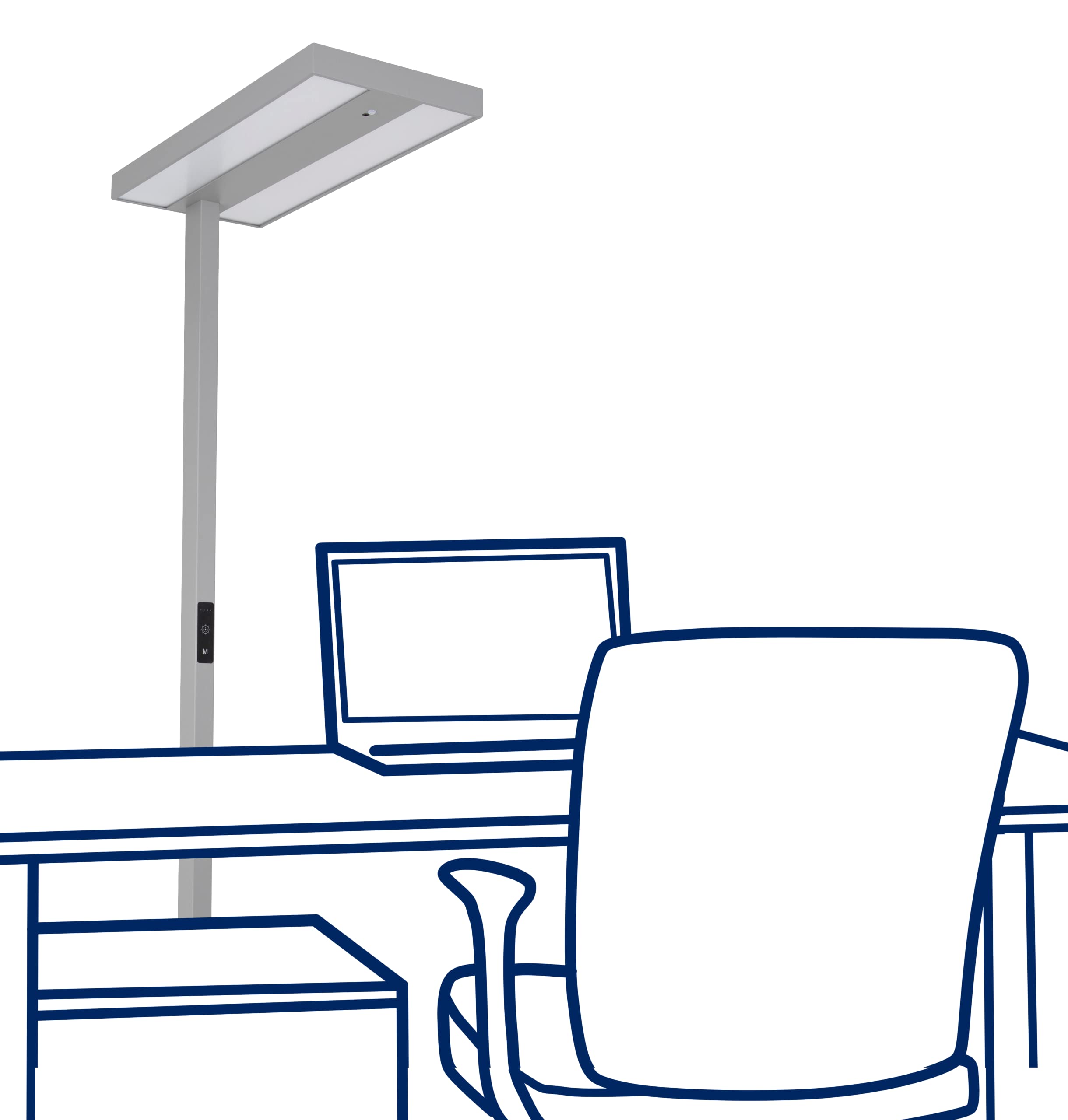 LED Büro Lampe | Smart-Pro | Moderne Stehlampe mit Bewegungsmelder Tageslichtsensor dimmbar per Touch Display, 7.800lm neutralweiß Office Leuchte