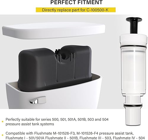 Miniatura 2 de Paquete de 2 piezas de repuesto para cartuchos de pistón de inodoro C-100500-K Flushmate adecuadas para sistemas de tanque Flushmate Series 500,