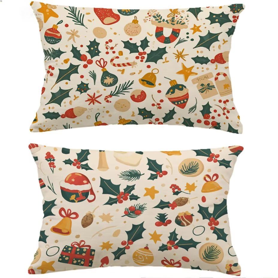 Housse de coussin de jardin haut de gamme 40x70 aspect lin imperméable crème lot de 2