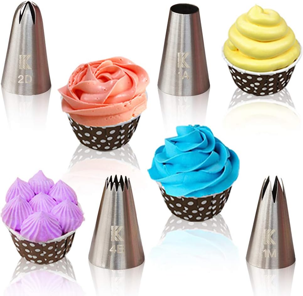 Kalane Piping Tips Large Cake Decorating Tools, Cake Piping Nozzle Tips Kit, Stainless Steel Icing Piping Nozzle Set for baking, Cake Cupcake Cookie Decorating, Flower Stars Shells Swirls nozzles box