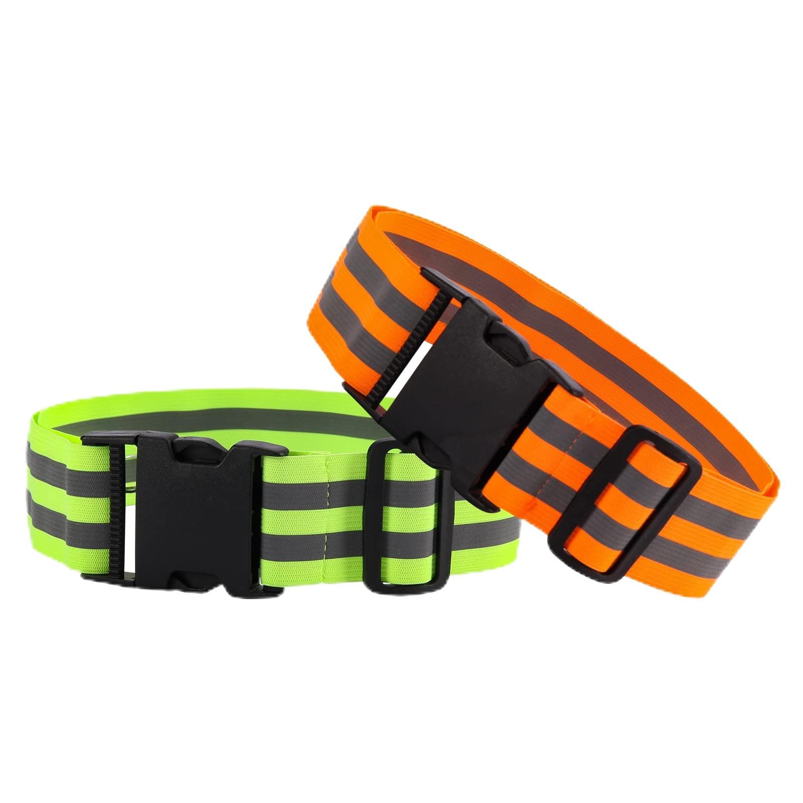 Little World Reflective Belt, Reflective Running Gear Elastic Reflective Sash (2, Green, Orange)