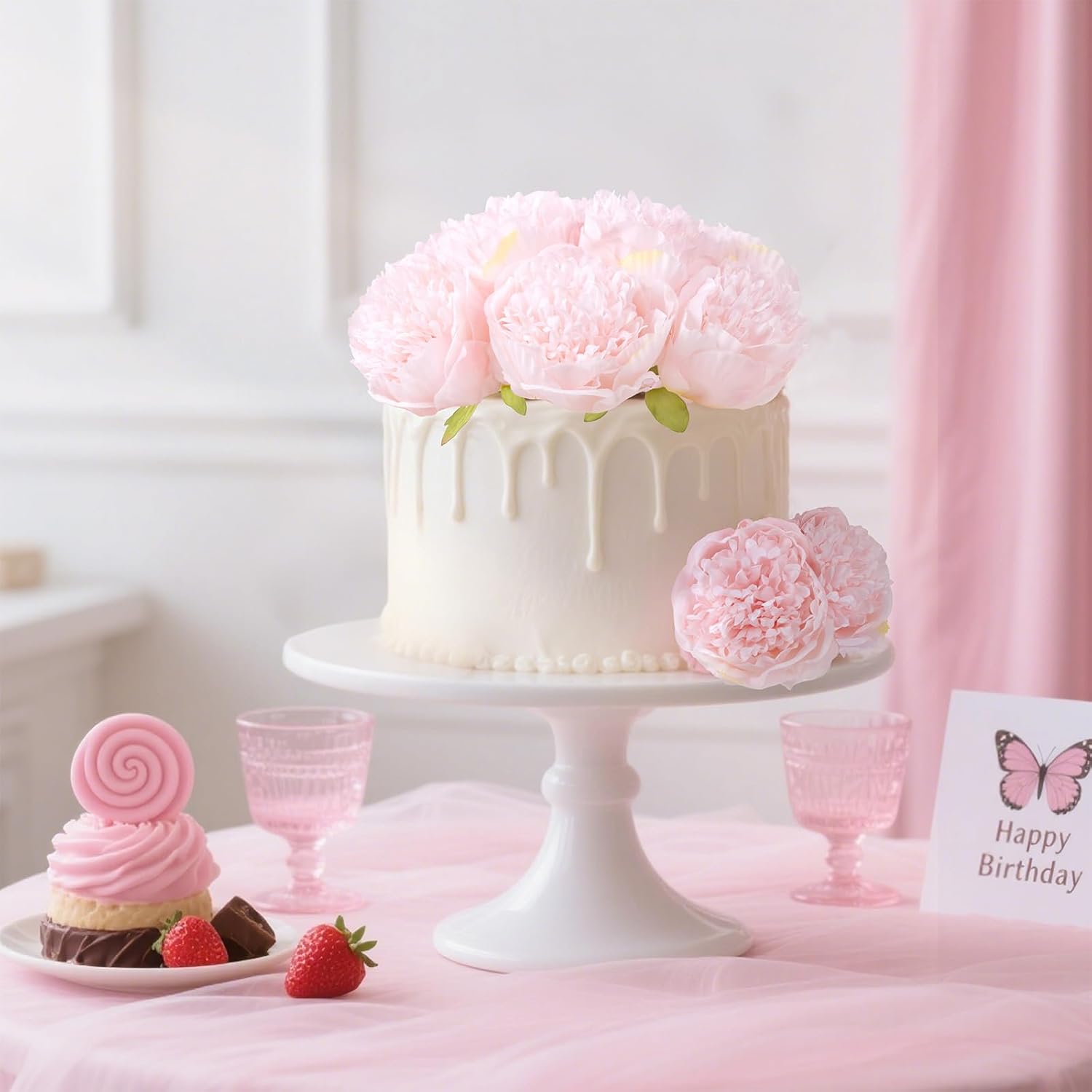 U'Artlines 20 Heads Artificial Peony Silk Flower Leaf Home Office Wedding Party Festival Bar Decor (Light Pink) - Image 5