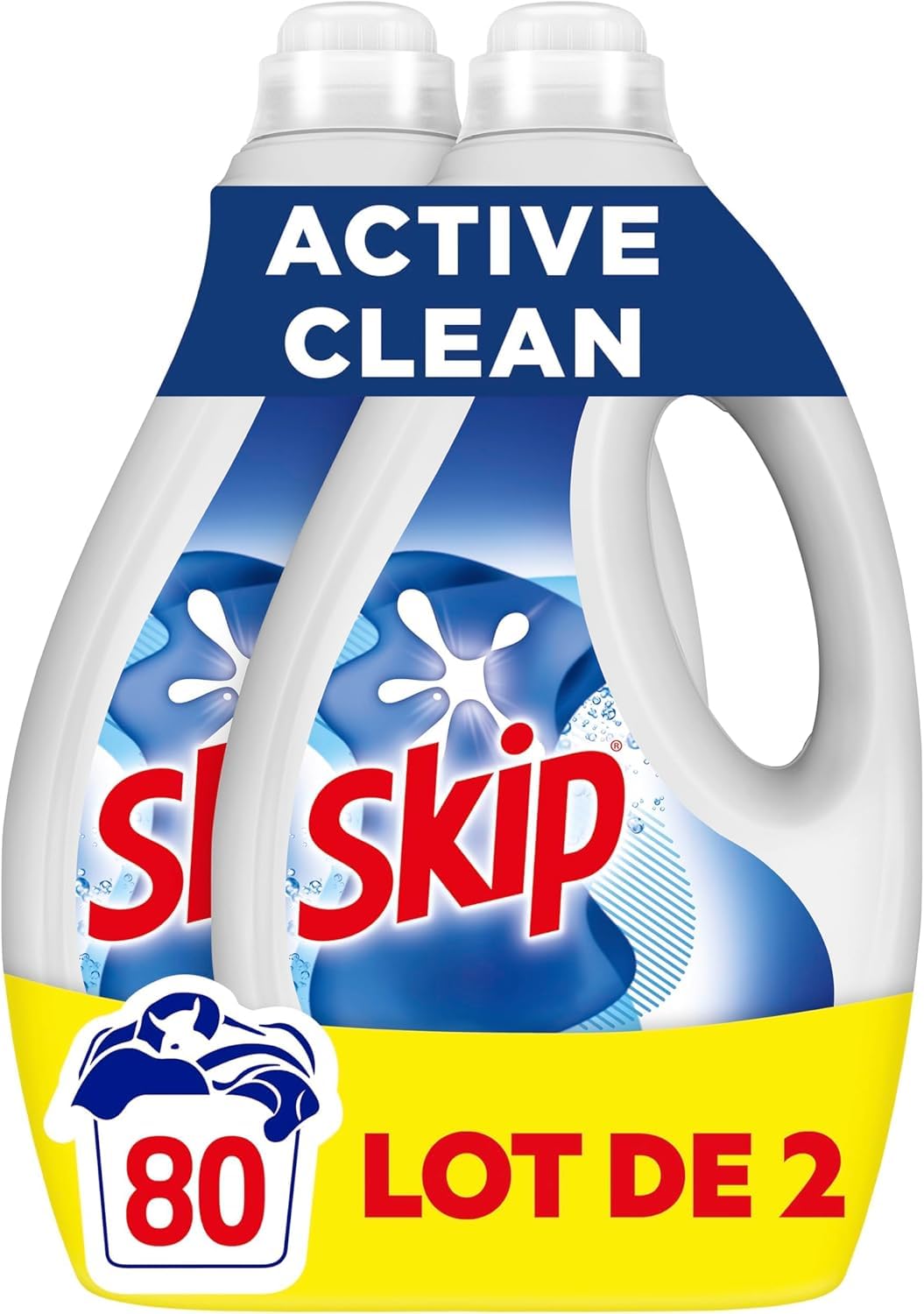 Skip - Lessive Liquide Active Clean - Propreté Impeccable - Fraîcheur Longue Durée - Détache les vêtements tout en respectant fibres et couleurs - 2x40 Lavages