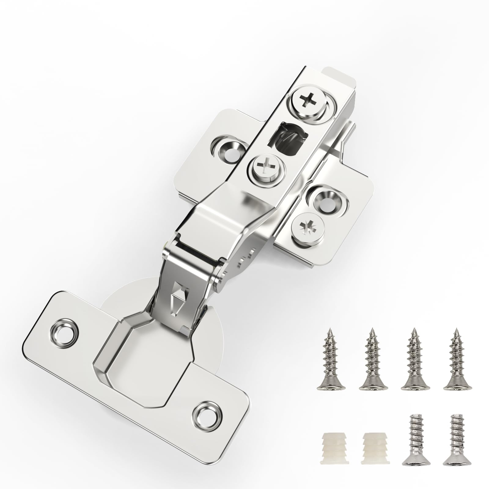 Furniware 20 Pieces Frameless Kitchen Cabinet Hinges,Half Overlay European Hinges,1/2" Soft Closing Cabinet Hinges,3D Adjustable Clip On Concealed Kitchen Cabinet Door Hinges