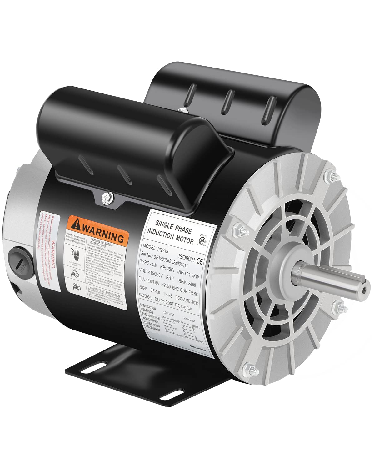 Motor eléctrico de compresor de aire, 2HP SPL 3450 RPM, 115/230V monofásico, 56 marcos 5/8 eje con llave 60 Hz, rotación CCW de servicio comercial, longitud de eje de 1.88 para compresores de aire