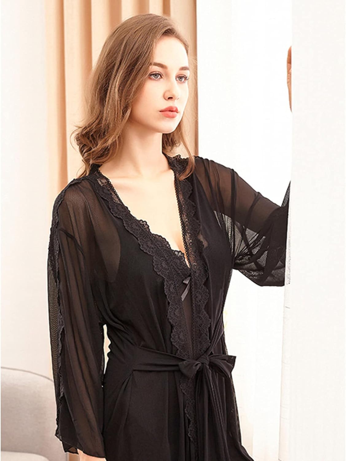 [lsjdln] シースルーレース ナイトガウン レディース セクシー ランジェリー 綺麗 ナイトローブ 女性用 部屋着 ベビードー