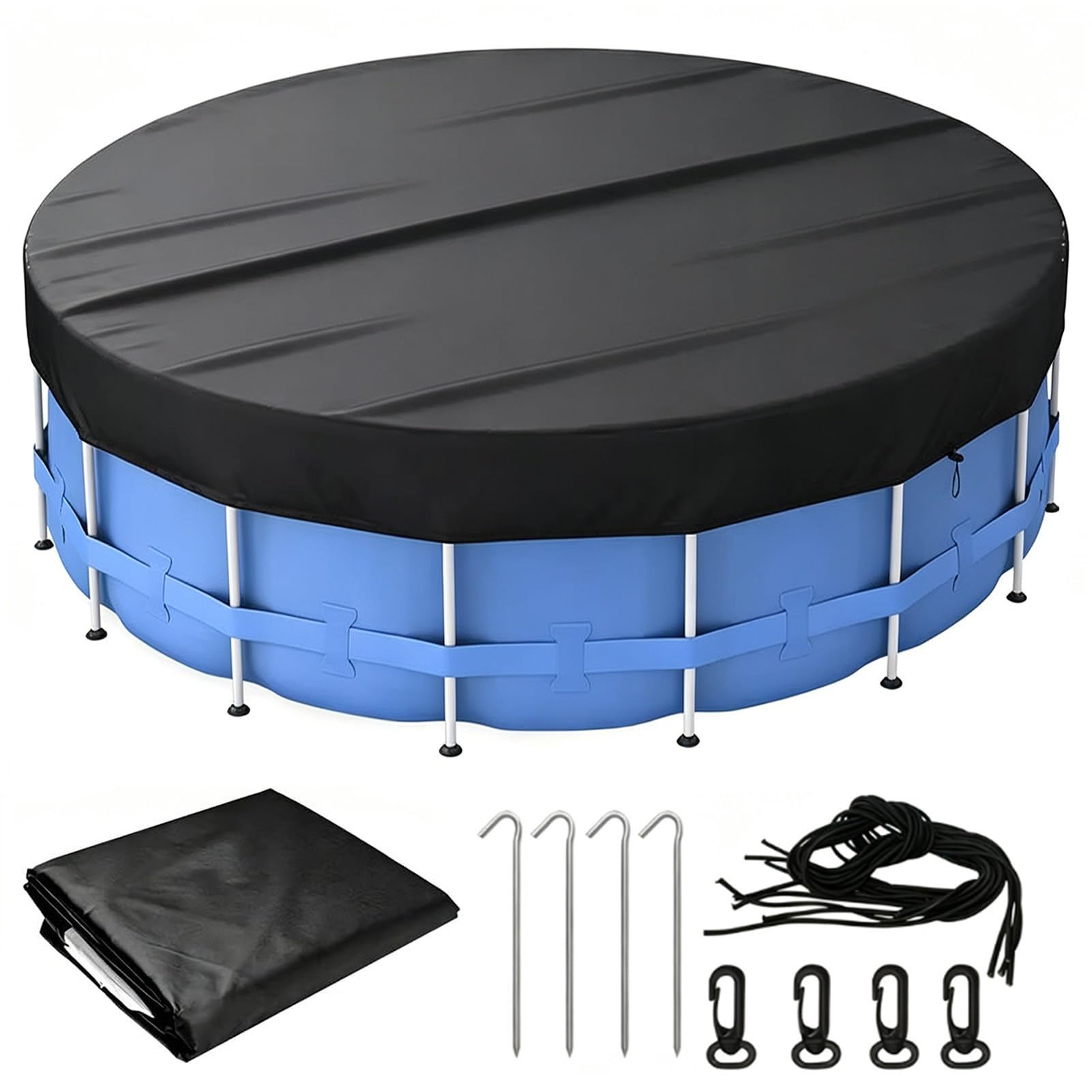 Rotonda Copertura Invernale Piscina 366,Tessuto Oxford 210D Telo Copri Piscina,Anti-UV&Anti-Strappamento telo di copertura per piscina Fuori Terra Protezione Annuale Foglie Detriti(15FT457*20cm))