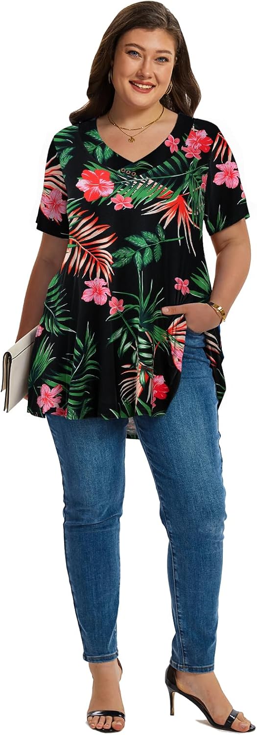 LARACE Plus Size Tops for Womens T Shirts Button Down Summer Clothes Short Sleeve Tunics Casual V Neck Blouses - Image 4