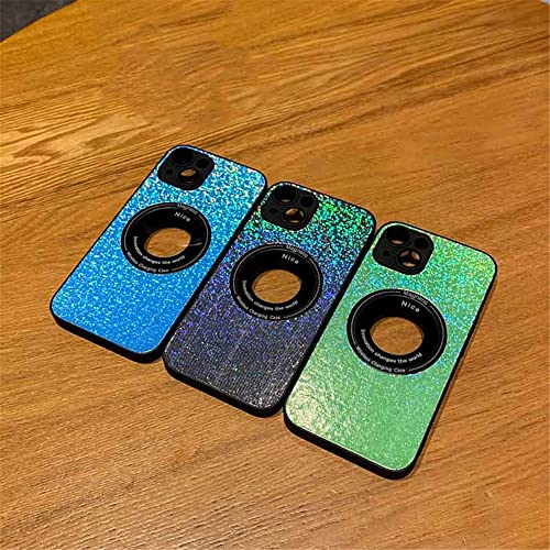 Coque en cuir de luxe pailleté pour iPhone 11 - Étui magnétique bleu chic
