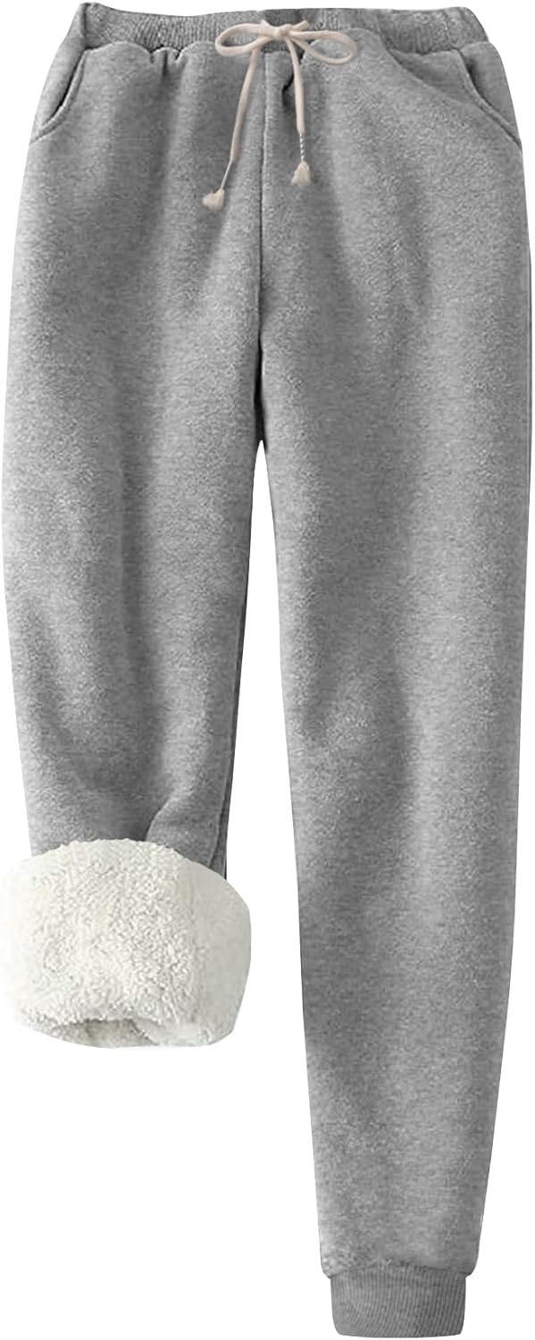 Flygo Women's Winter Warm Fleece Joggers Pants Sherpa Lined Athletic Active Sweatpants