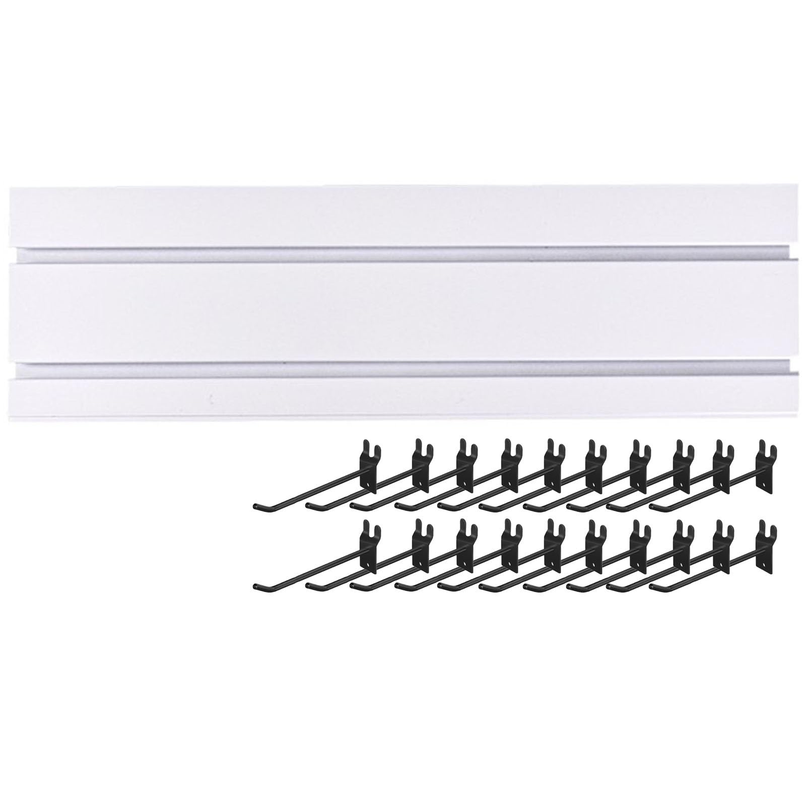 WIGING Slatwall Panel, PVC Interlocking Slat Wall Paneling With 20 Hooks, Heavy Duty Storage Organizer Display Panels For Retail Store, Garage Wall, Craft(White,15.5x100cm/6.1x39.37in)