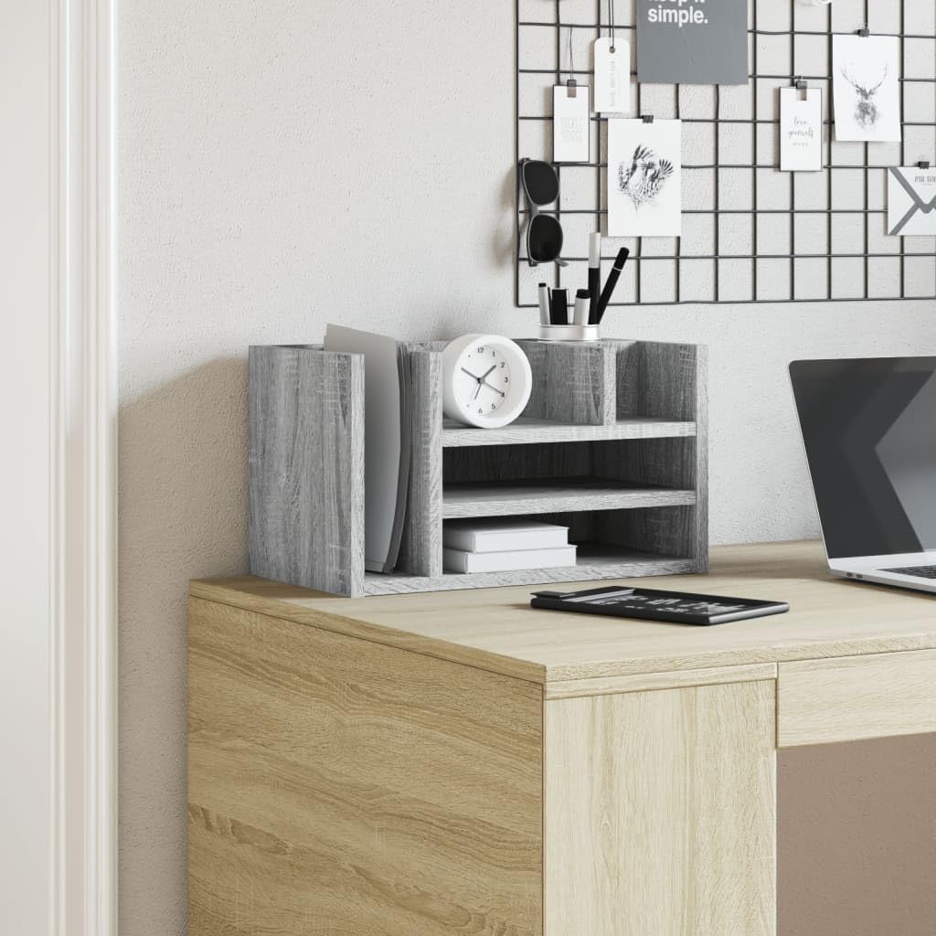 Schreibtisch-Organizer Grau Sonoma 44,5x24x25 cm Holzwerkstoff mit 6 Fächern für Büroorganisation, Dokumentenablage, Platzsparendes Ordnungssystem für Zuhause und Büro