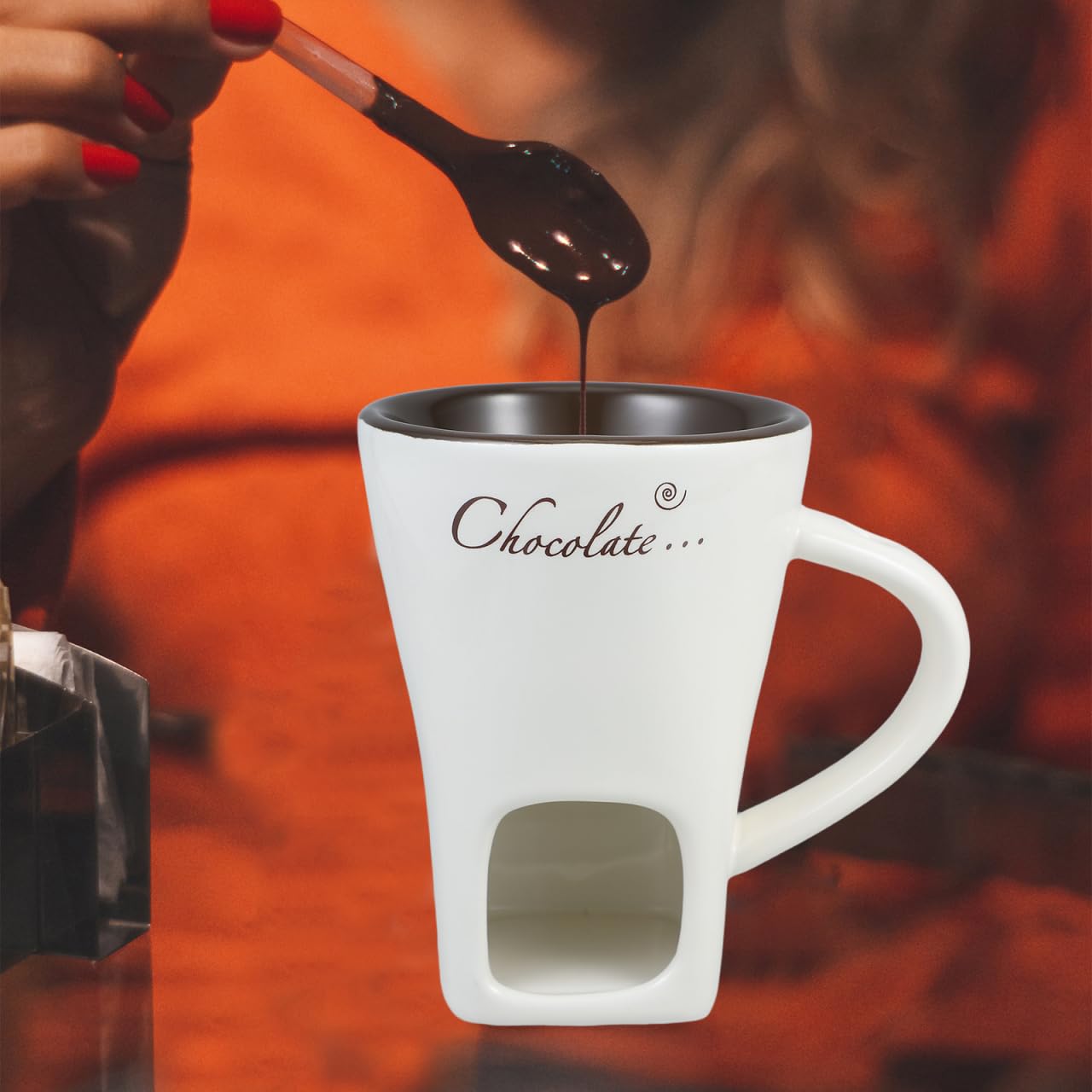 Garneck 2 Juegos Olla multifunción Hot Chocolate Taza Porcelana fundir Chocolate crisol de Fondue de Chocolate Mini Olla de Fondue Maceta Calentador de Queso cerámica