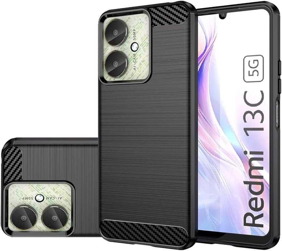 Image of NPRC Hybrid Ultra Slim Protective Case TPU Non-Slip Carbon Fiber Texture Shockproof Case Cover for Redmi 13c 5G - Black