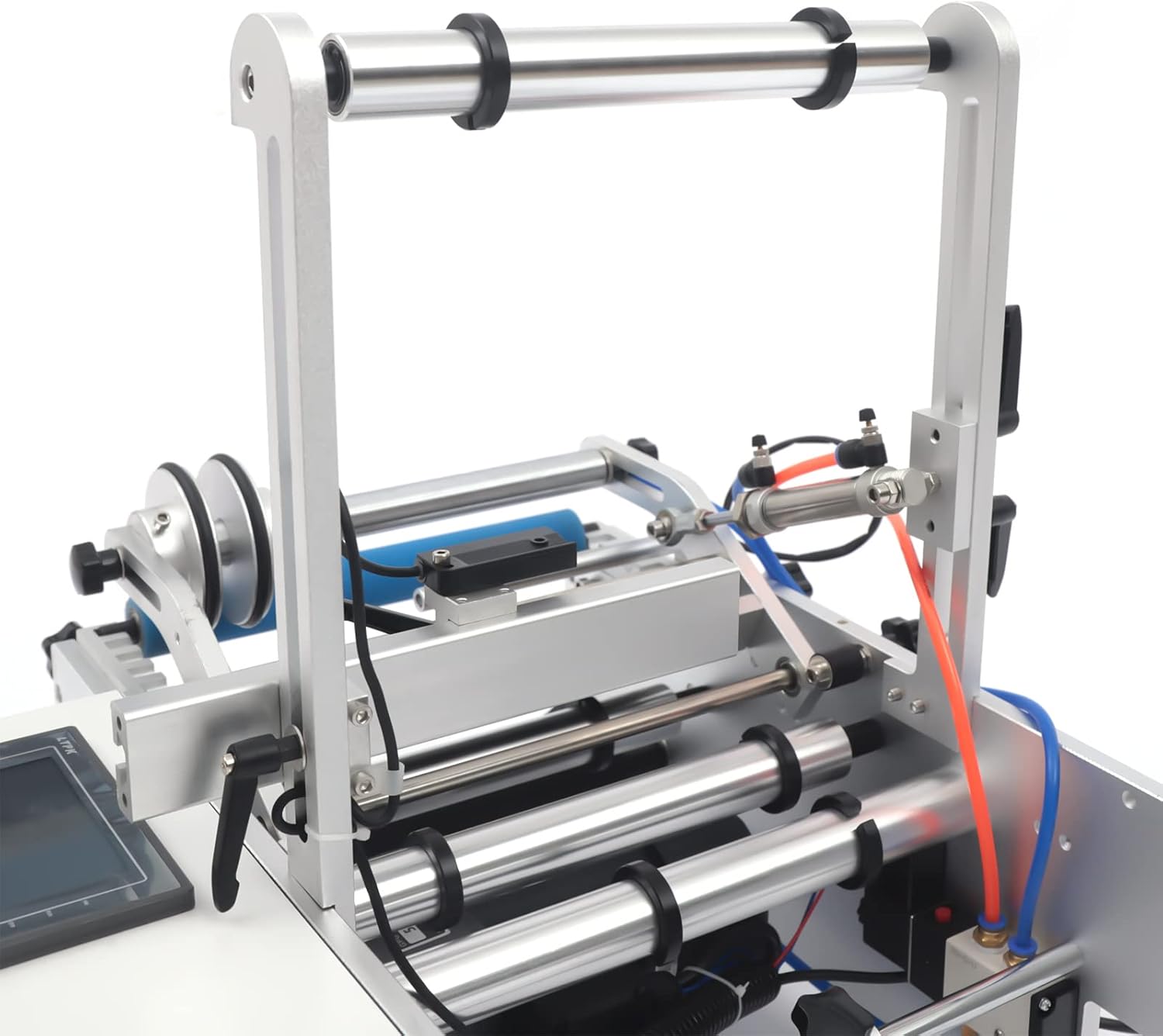 Semi-Automatic Round Bottle Labeling Machine 110V for 0.8-4.7in Diameter, High Precision Labeler with Foot Switch & Emergency Stop, 20-40 Bottles/Min for Cosmetic Beverage Food Industry