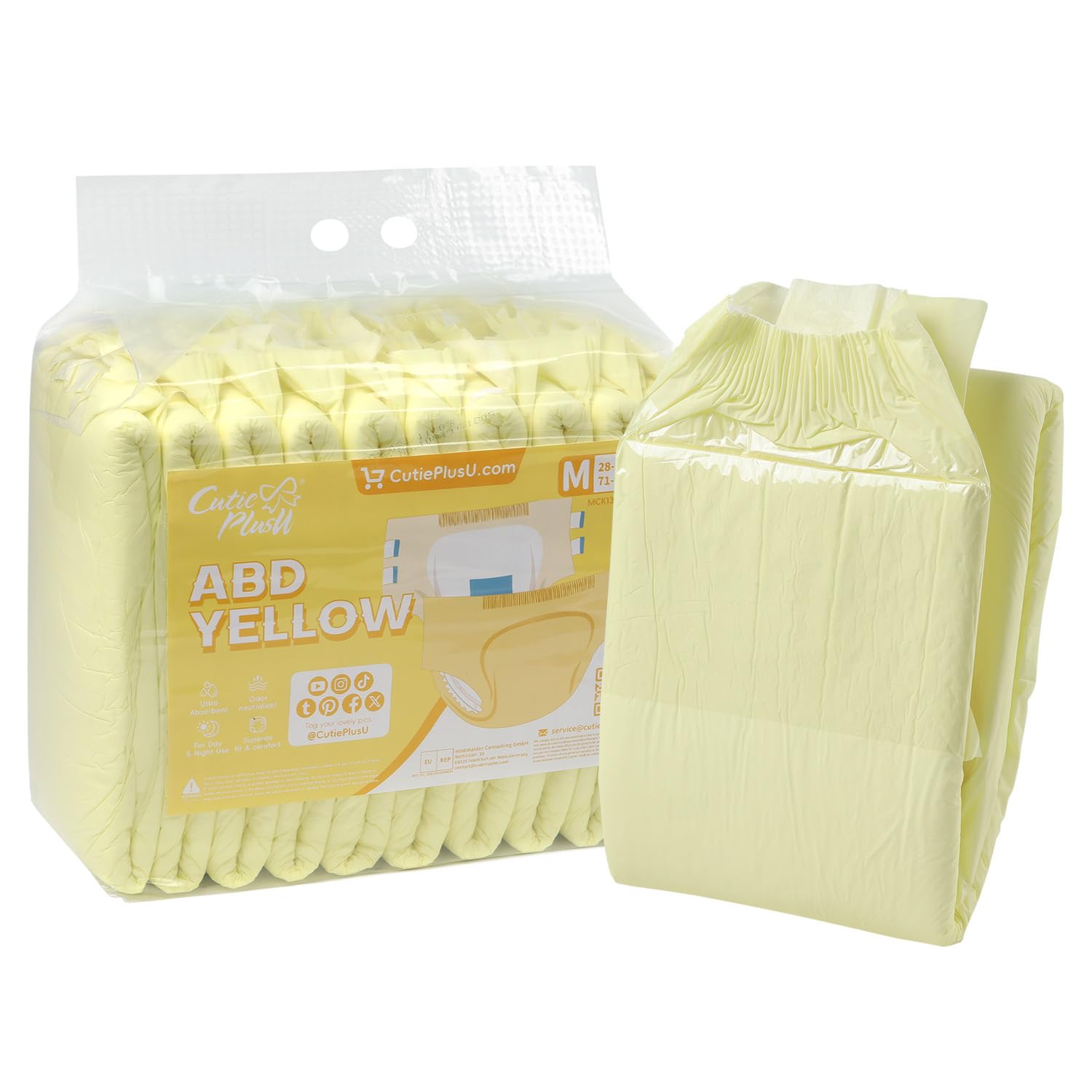 CutiePlusU Windeln für Erwachsene 10 Stück Einweg-Inkontinenz-Slips mit Schlaufen für Damen und Herren, Maximale Saugfähigkeit über Nacht – Gelb (Mittel 28"-38")