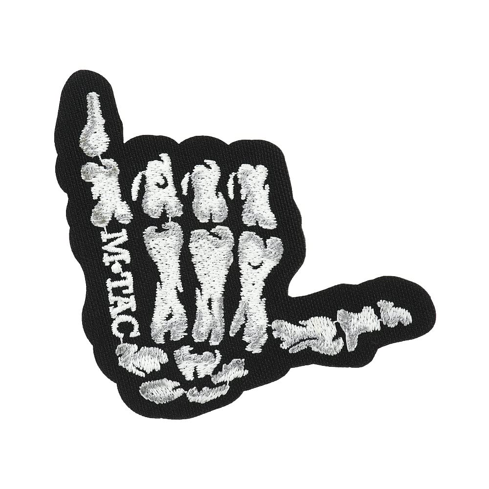M-TacShaka Hand Embroidered Patch - Skull Ghost Skeleton Finger - Morale Badge for Tactical Military Army Gear with Hook Fastener (Shaka)