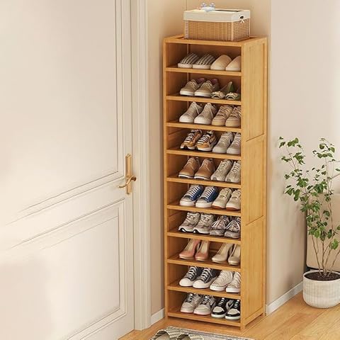 CraftThink Natural Bamboo Shoe Rack, Shoe Storage Cabinet with 12-Tier Adjustable Shelves, Wooden Free Standing Shoes Rack for Farmhouse Living Room Entryway ( Door Not Included, 16"L x 13"W x 74"H) Cover
