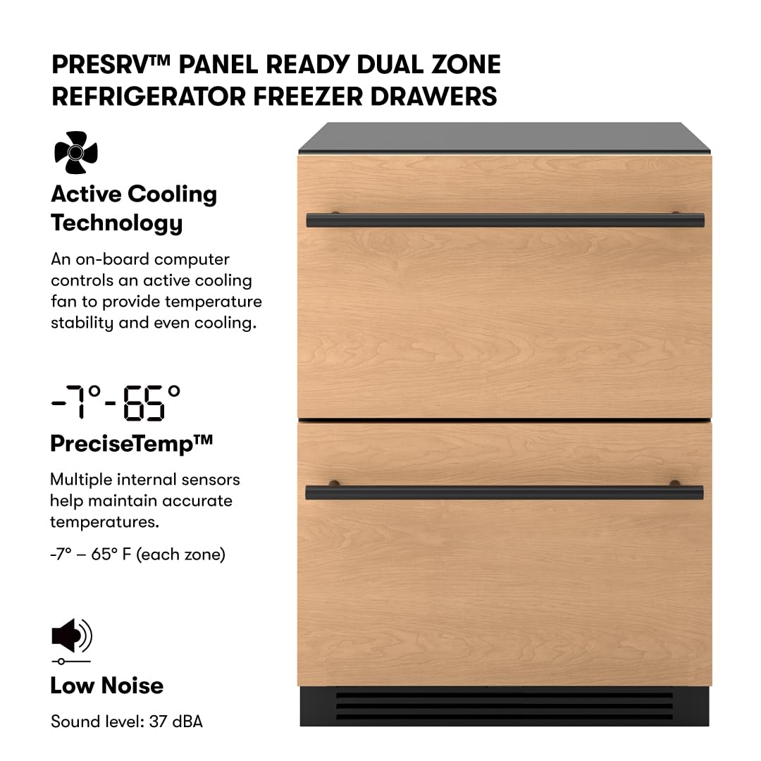 Zephyr 24" Presrv™ Panel Ready Refrigerator Freezer Drawers - Dual Zone Built In Fridge With Modes For Freezer, Fridge And Pantry, LED Lighting, Soft Close (Panels, Handles Are Not Included) on Fridge.com - View 2
