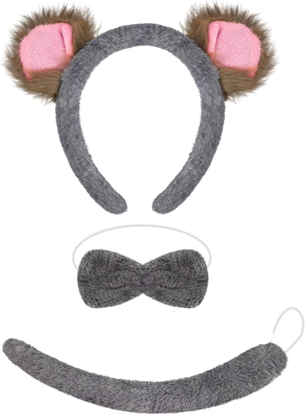 3Pcs Koala Costume Accessories Set Ears Headbands Tail Bowtie Set for Halloween Dressing Up Party Cosplay Koala Costume Accessories