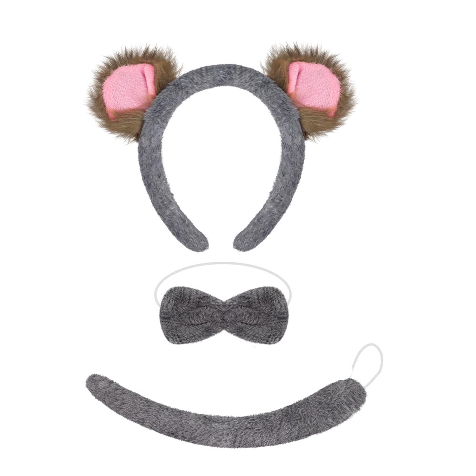 3Pcs Koala Costume Accessories Set Ears Headbands Tail Bowtie Set for Halloween Dressing Up Party Cosplay Koala Costume Accessories