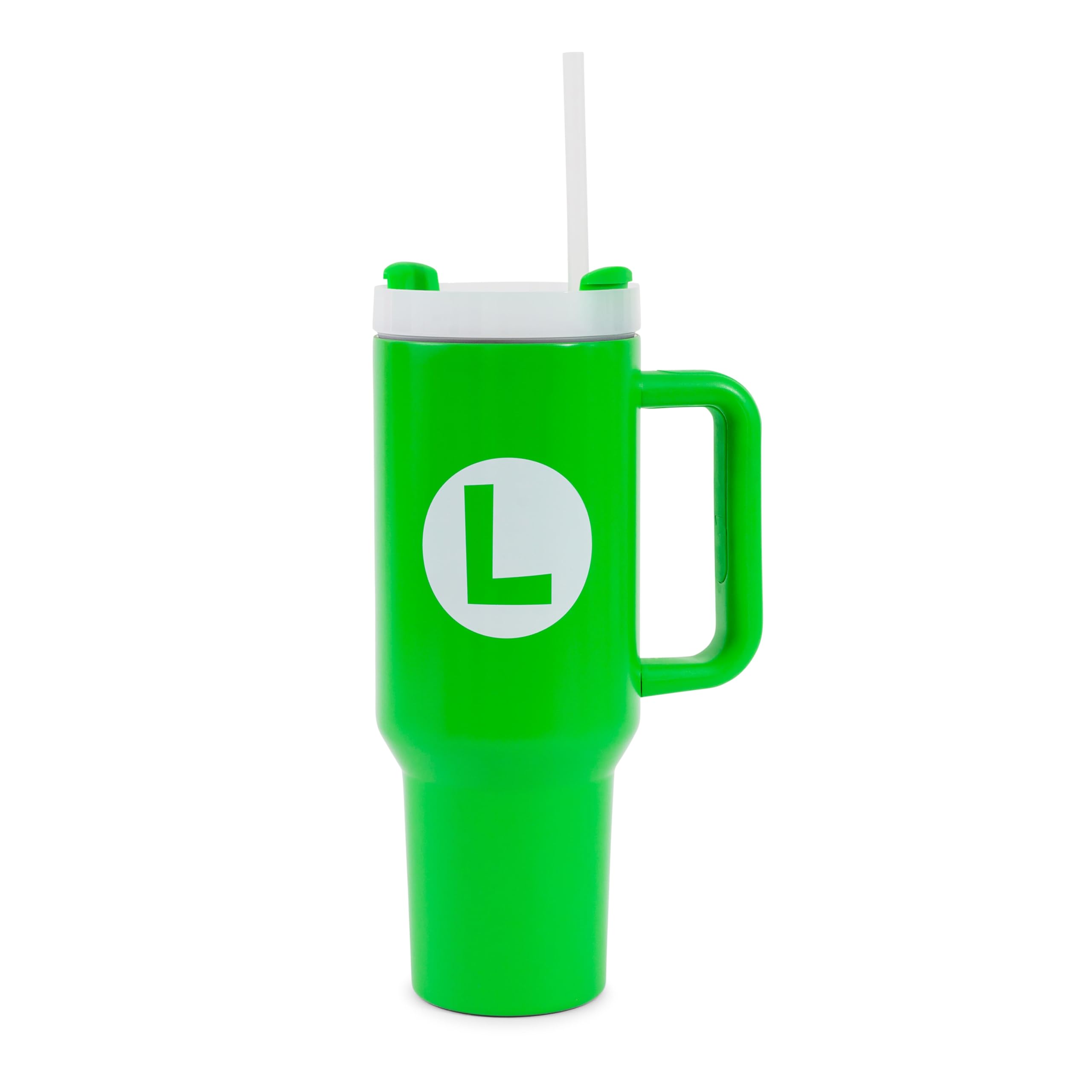 Pyramid America Super Mario Bros. Princess Icon Metal Travel Tumbler With Leak-Resistant Lid and Reusable Straw | Holds 40 Ounces: Luigi