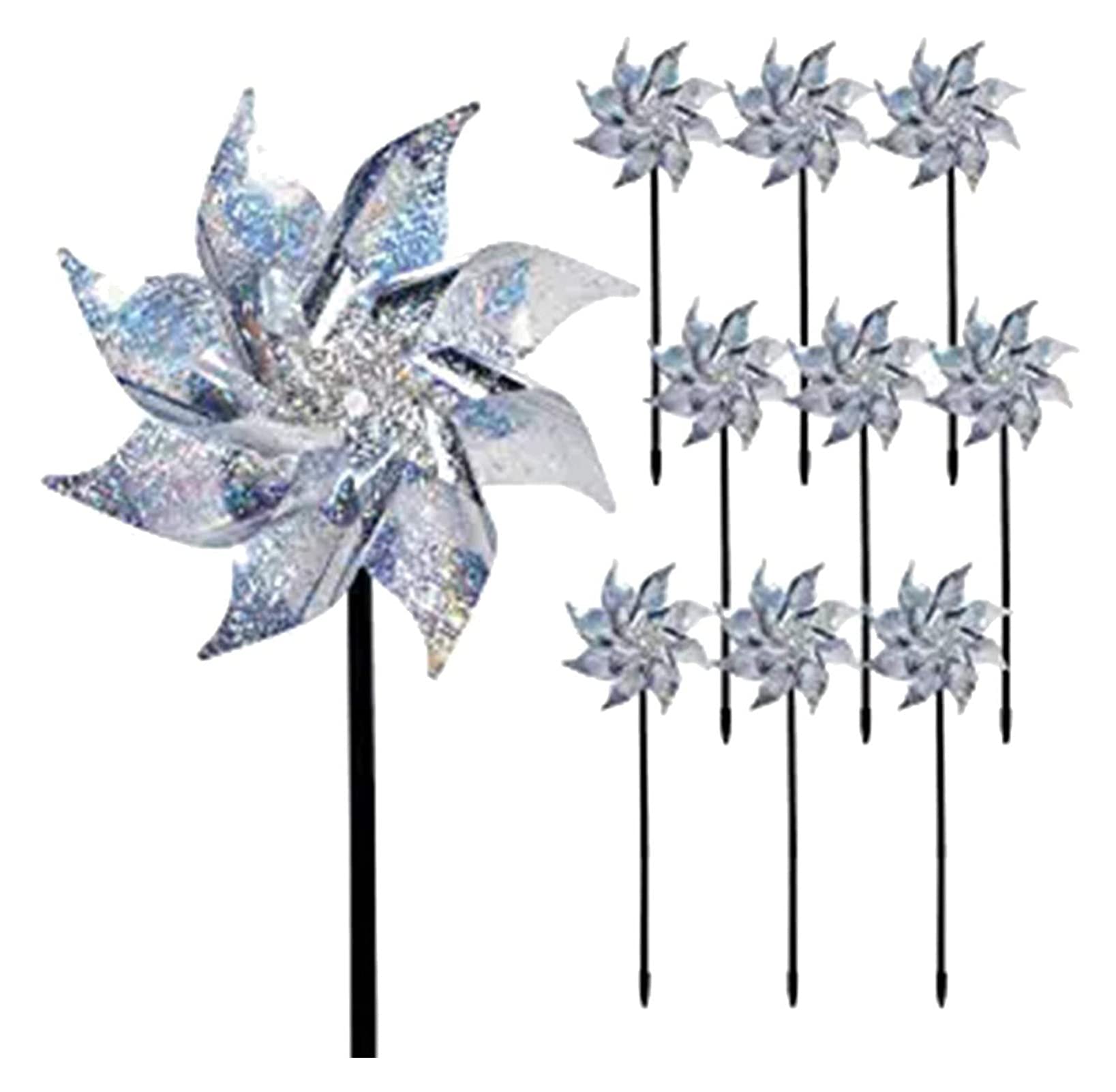 10 Pieces Pinwheels Bird Repellent, Colorful Laser Reflective Bird Repellent Devices, Scaring Magic Device for Keeping Birds Away from Garden
