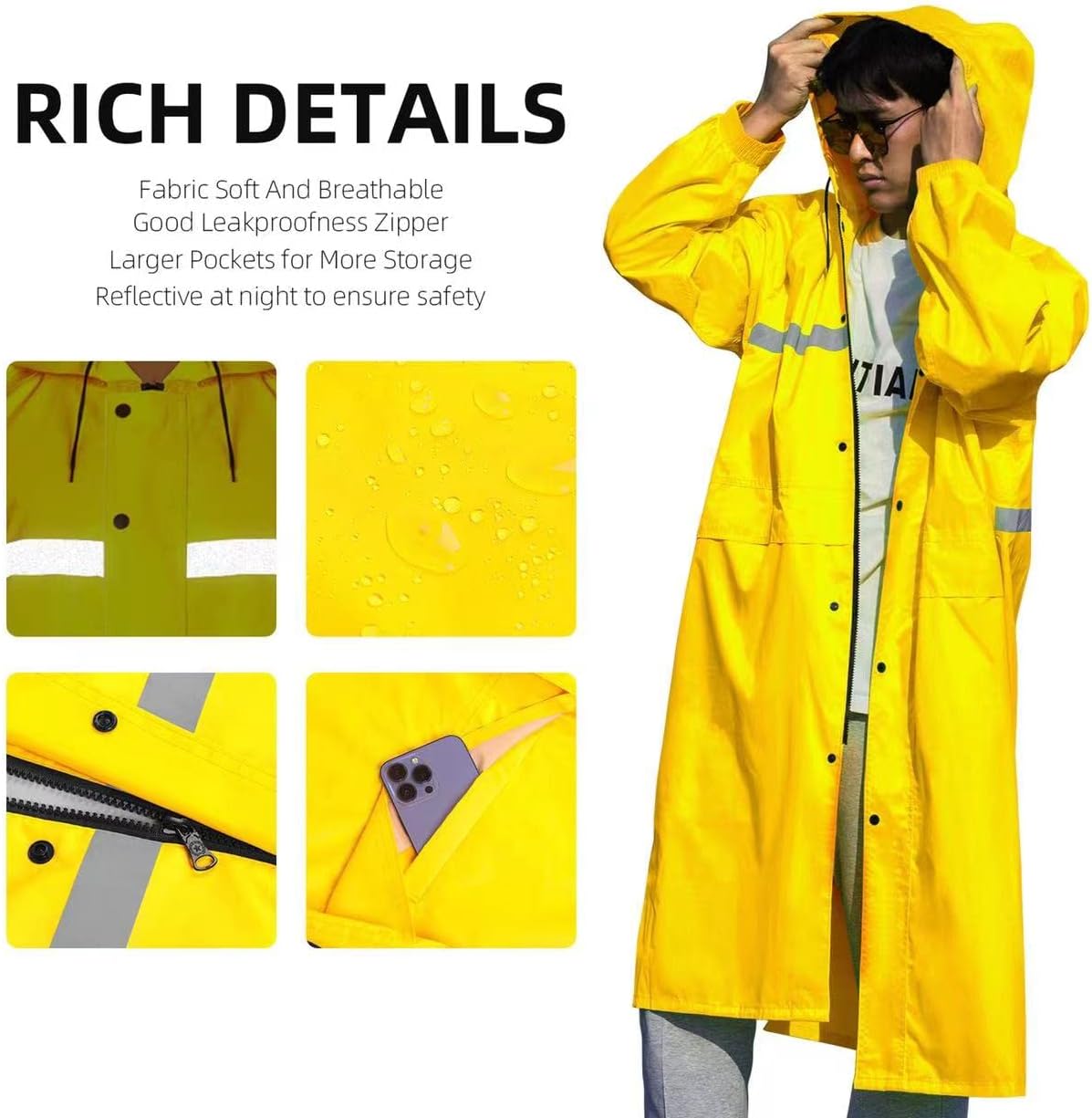 Coralrain Long Hooded Raincoat Safety Waterproof Emergency Rain Jacket Poncho for Men Women Adults - Image 4