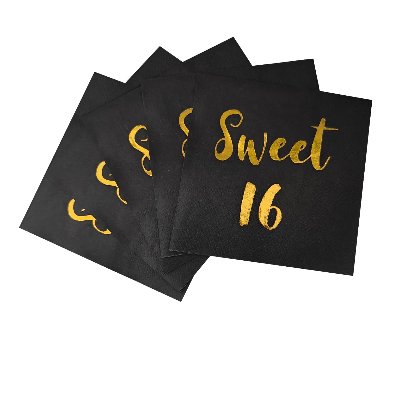 40pcs Black and Gold 16th Birthday Napkins,16th Birthday Party Decoration Disposable Paper Beverage Napkin Sweet 16 Birthday Supplies