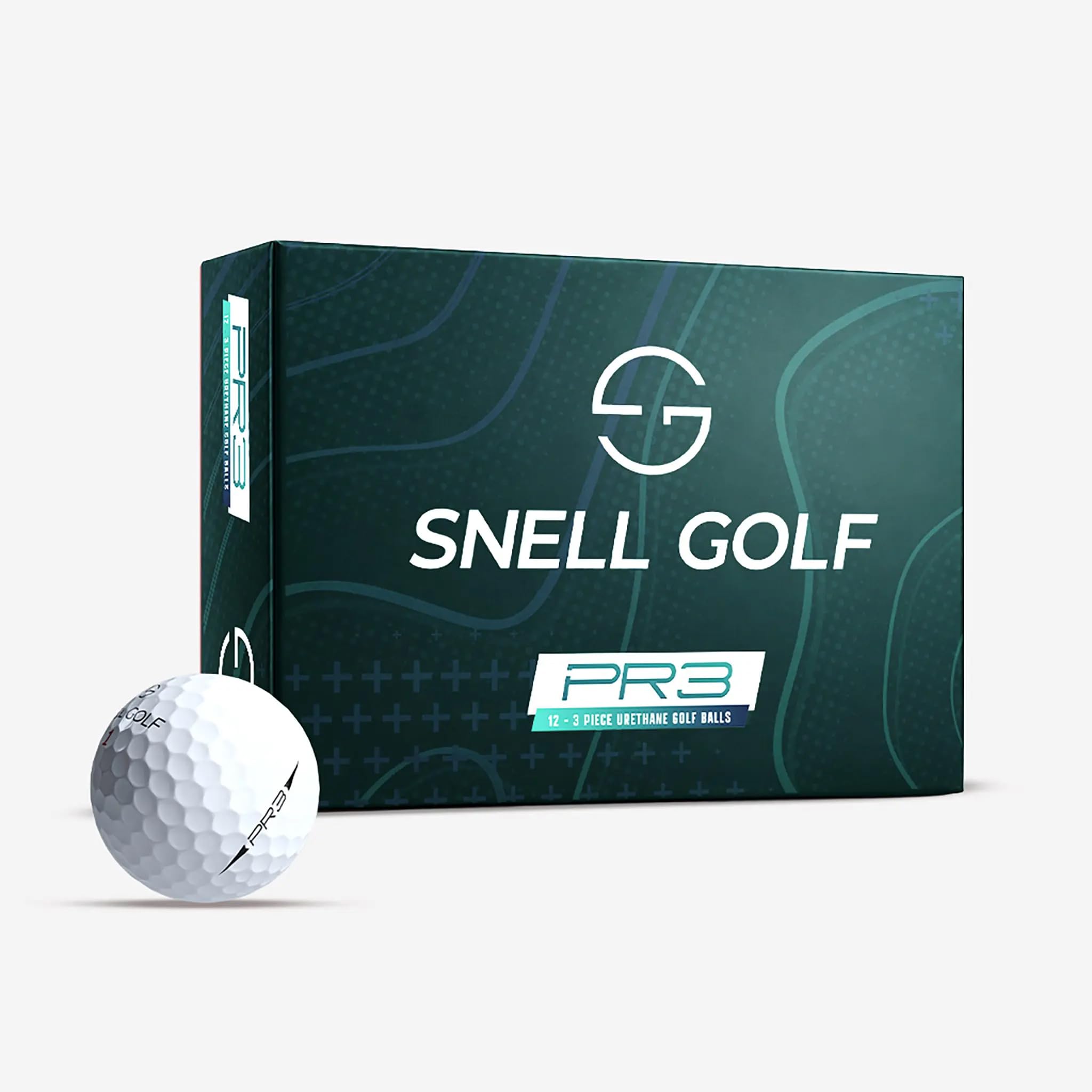 Snell Golf PR3 Pelotas de golf, cubierta de uretano de 3 piezas, tacto suave, giro medio, color blanco, 12 pelotas