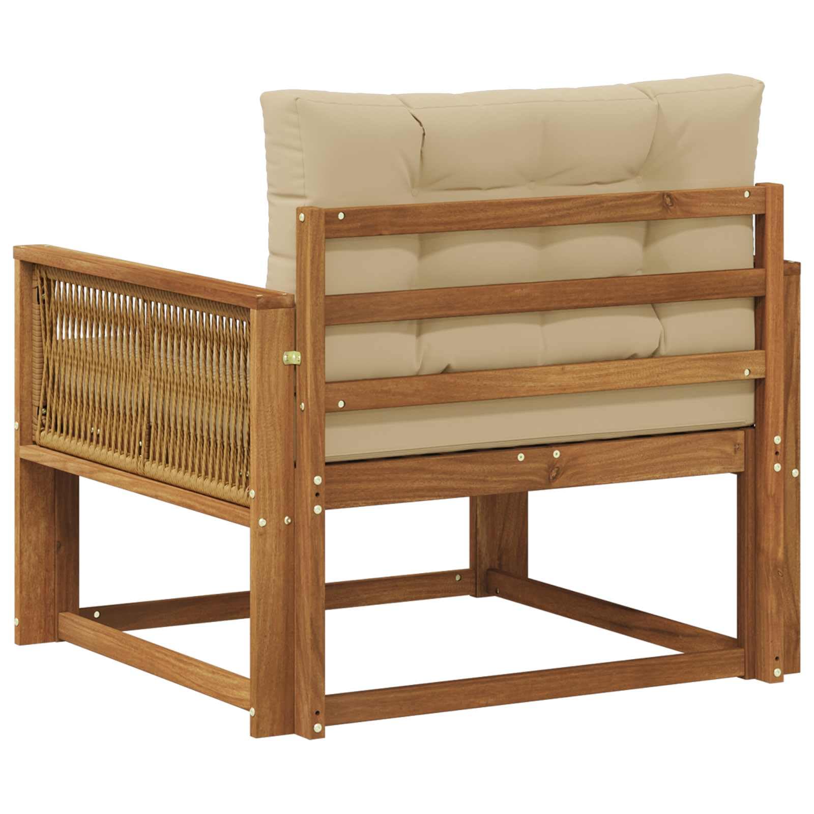 Sofá central de exterior natural de madera maciza de acacia con respaldo de listones, resistente a la intemperie, altura del asiento de 37 cm, para balcón, terraza, salón, sofá modular
