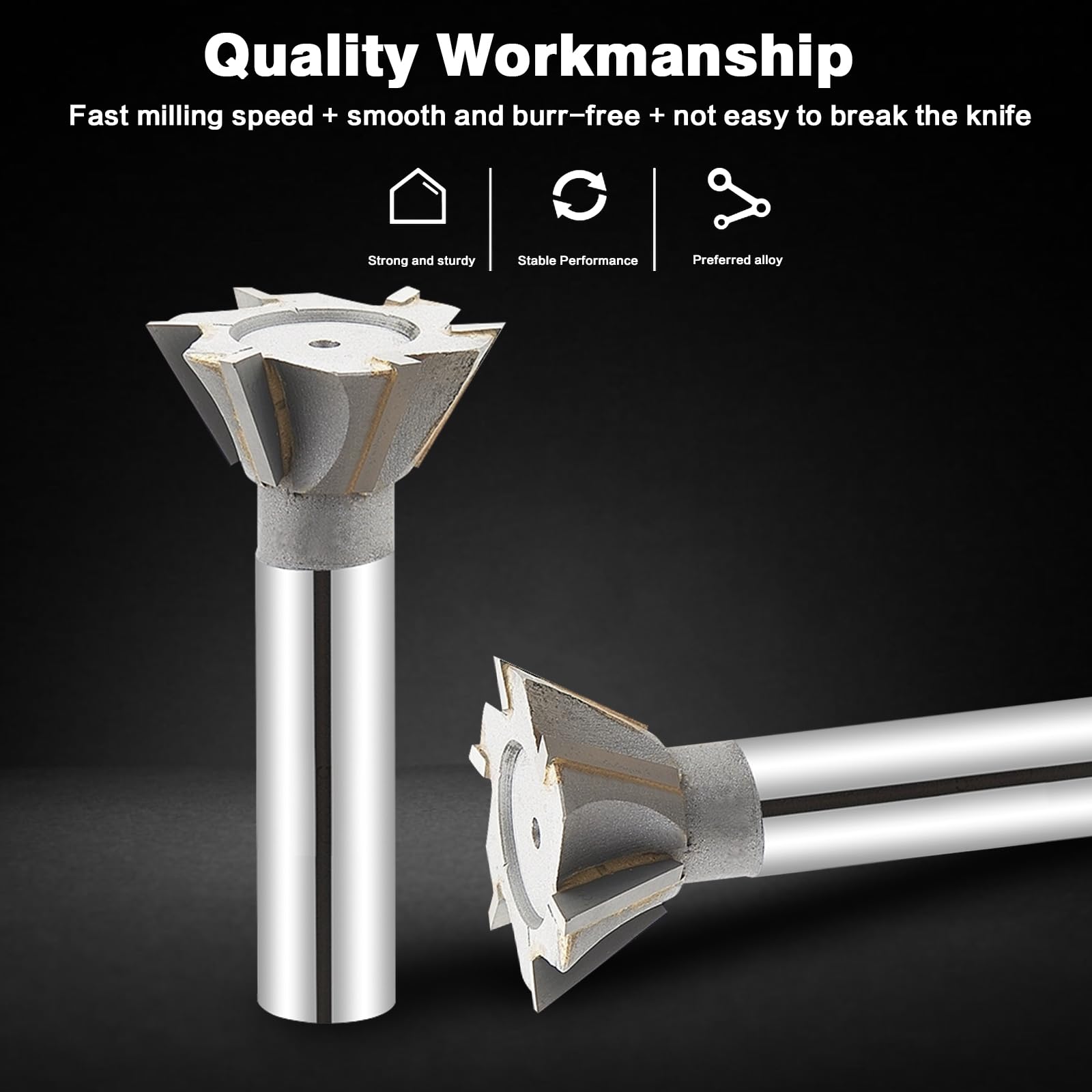 Fresa de cola de milano de acero de alta velocidad - Fresa de cola de milano de vástago recto YG8 de 45 mm x 60 grados Fresa de extremo de carburo Fresa de metal