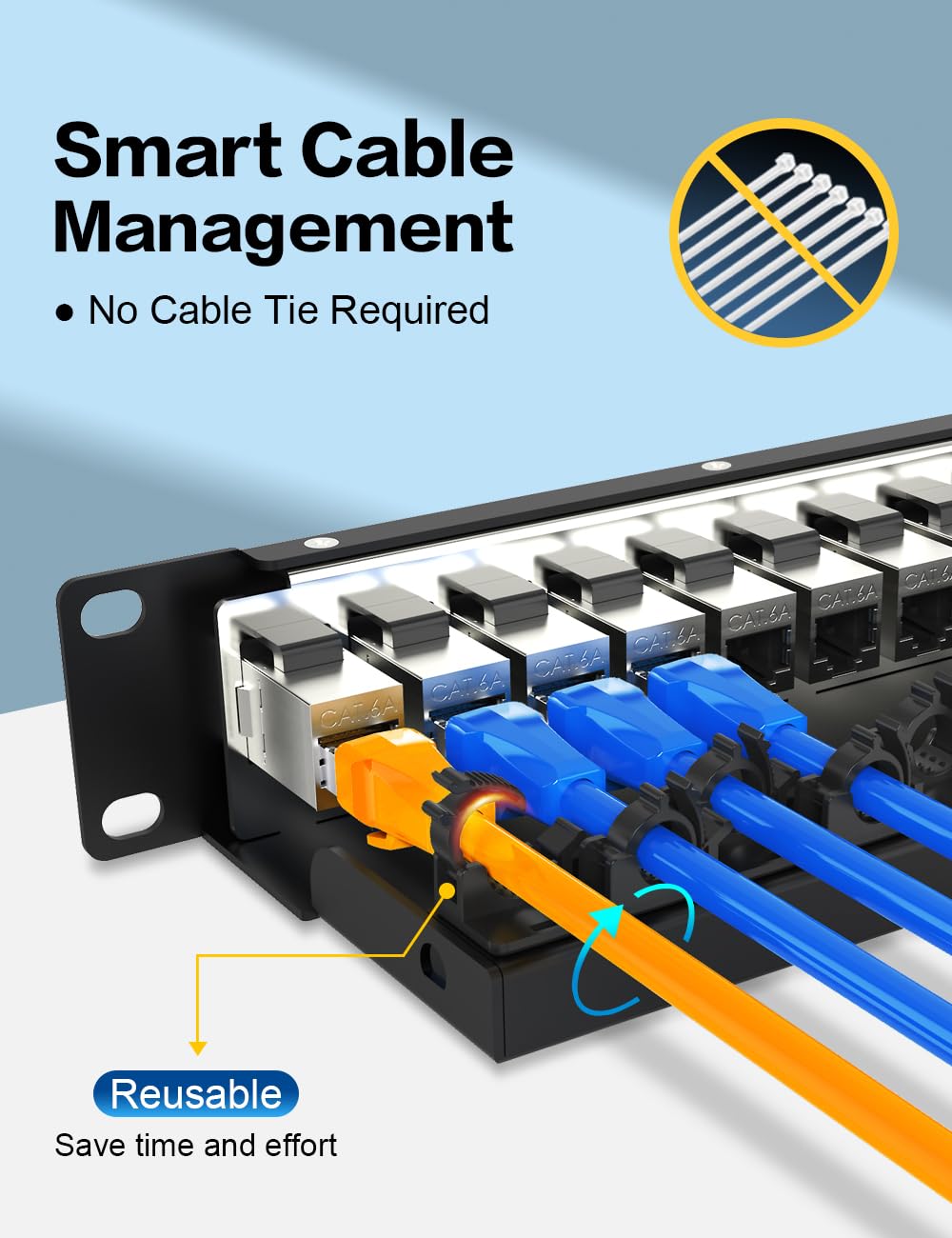 Panneau de brassage Keystone CAT6a à 12 ports pour panneau de brassage réseau monté en rack 1U10" avec gestion intelligente des câbles