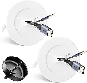LEENUE in Wall Cable Management Kit, Slim TV Wire Hider Kit for Wall Mounted TV, 2 Pcs Pass Through with Hole Saw for Network, HDMI, Speaker Cables, Coaxial, White