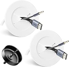 in Wall Cable Management Kit, Slim TV Wire Hider Kit for Wall Mounted TV, 2 Pcs Pass Through with Hole Saw for Network, HDMI, Speaker Cables, Coaxial, White